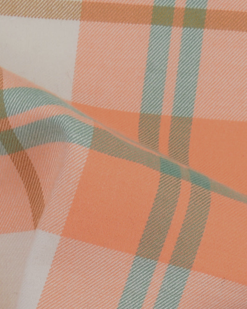 Orange Turquoise Cream Madras Checks Twill