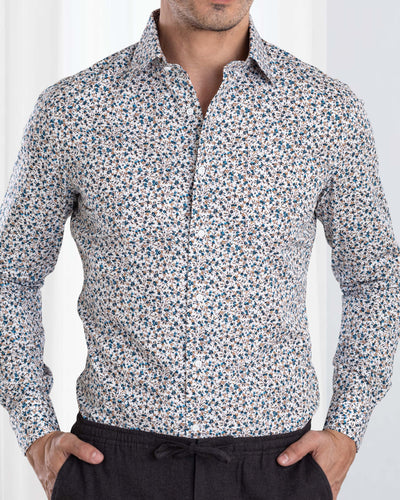 Chemise blanche à imprimé floral bleu fin