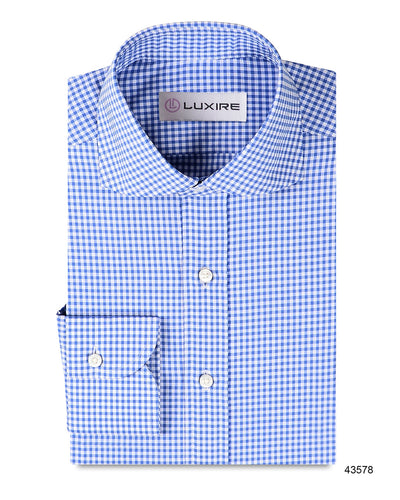 Petit vichy bleu sur fond blanc