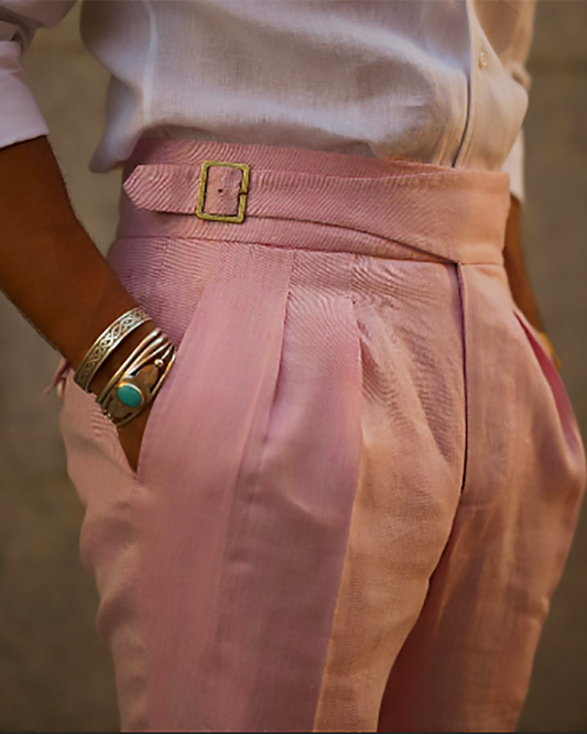 Gurkha Pants in Brisbane Linen Cotton Pink Twill