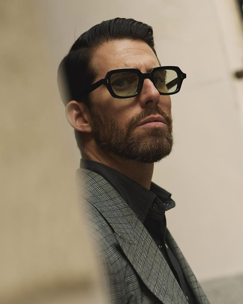 Drapers schwarz-weiß karierte, zweireihige Jacke mit Glen-Plaid-Muster