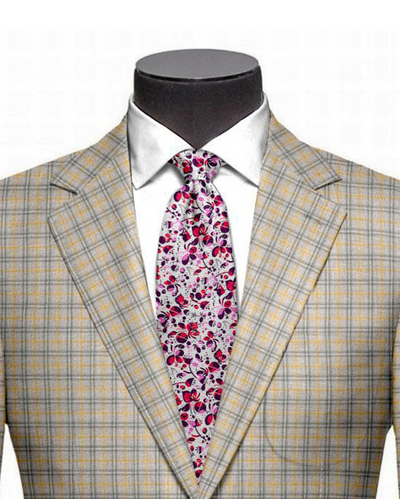 Veste en laine EThomas Tan Grey Tartan Plaid 130s