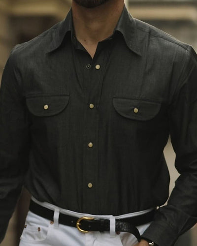 Chemise western en chambray denim anthracite