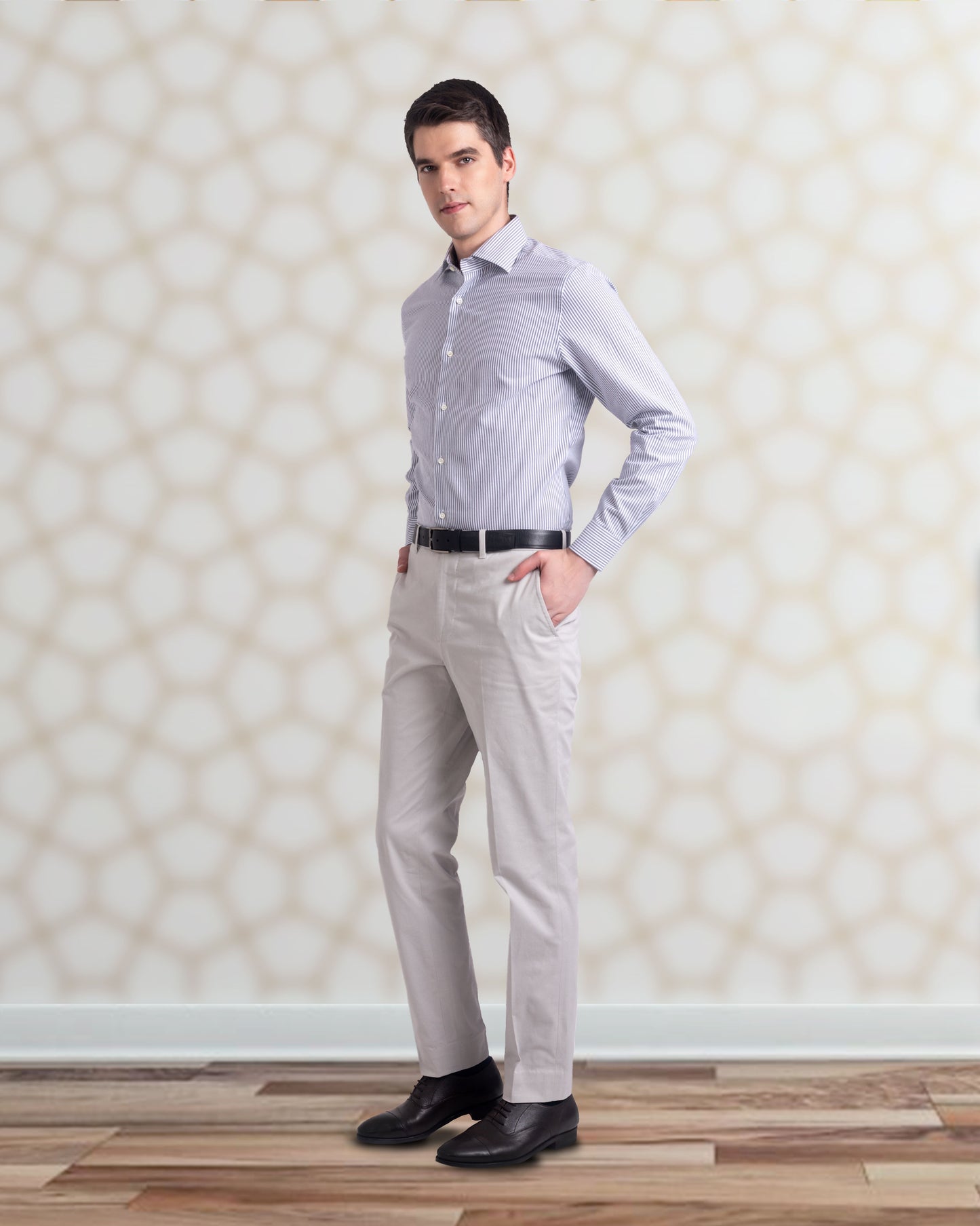 Cotton: Oyster Grey Twill Dress Pant