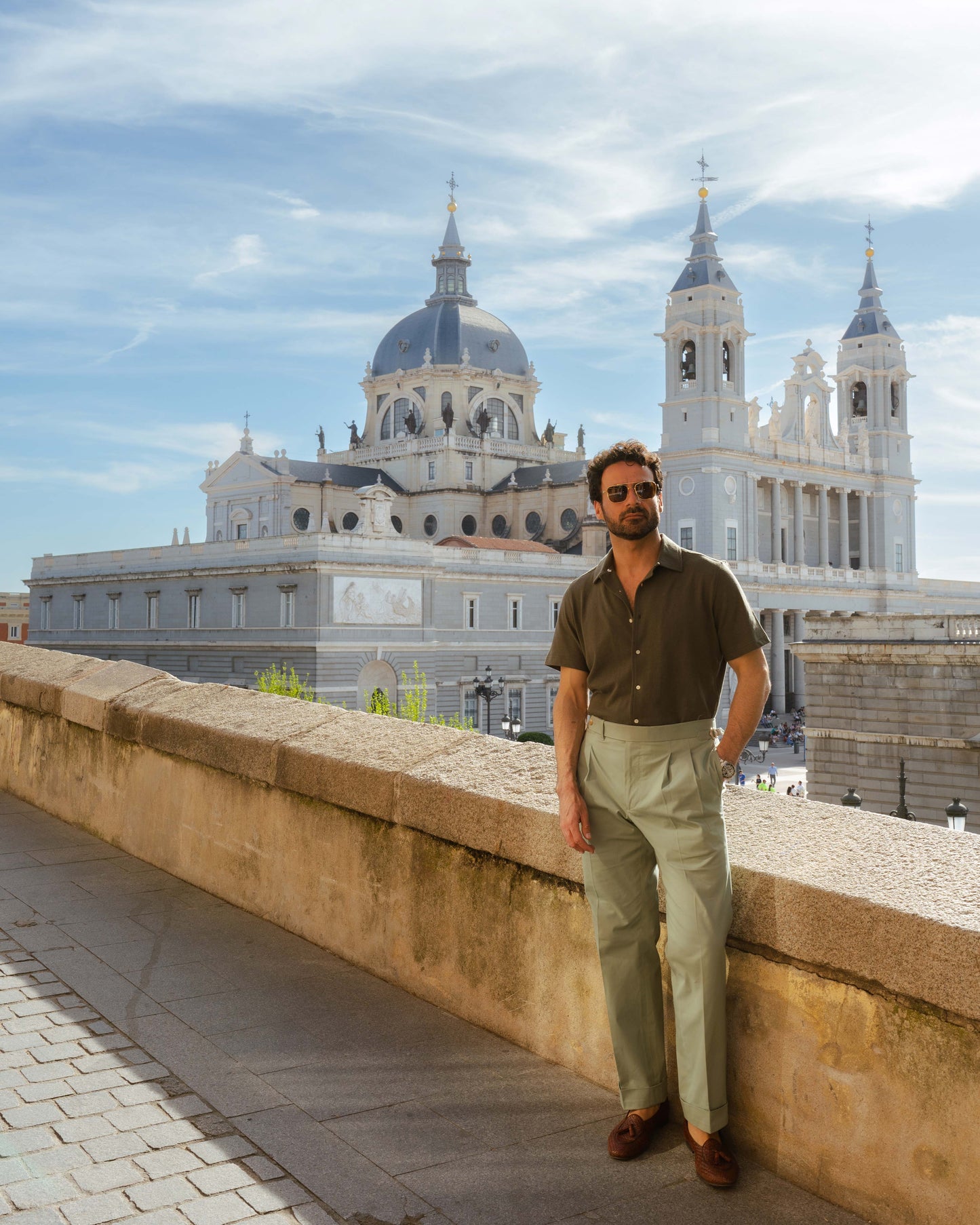 Olive Green Linen Cotton Camp Collar T-Shirt