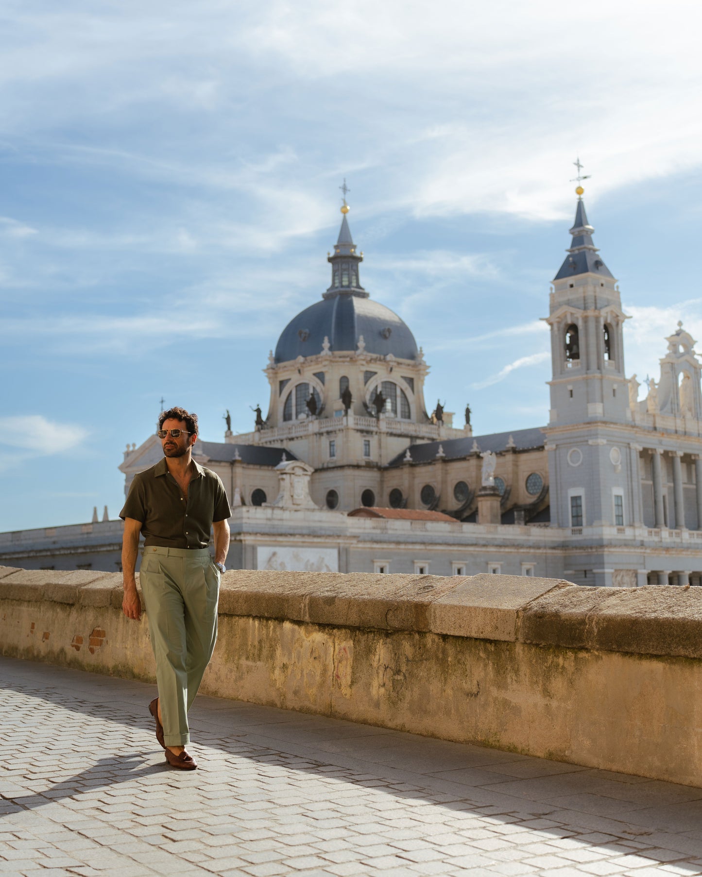 Olive Green Linen Cotton Camp Collar T-Shirt