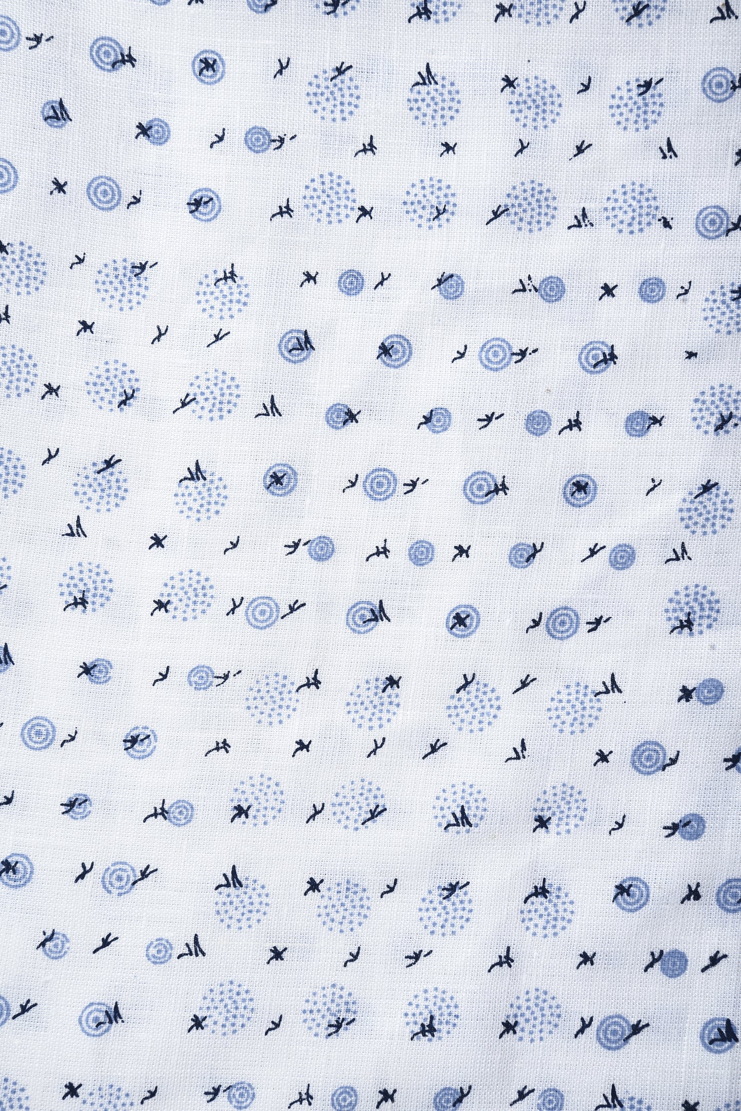 Linen: Blue Printed Birds On White
