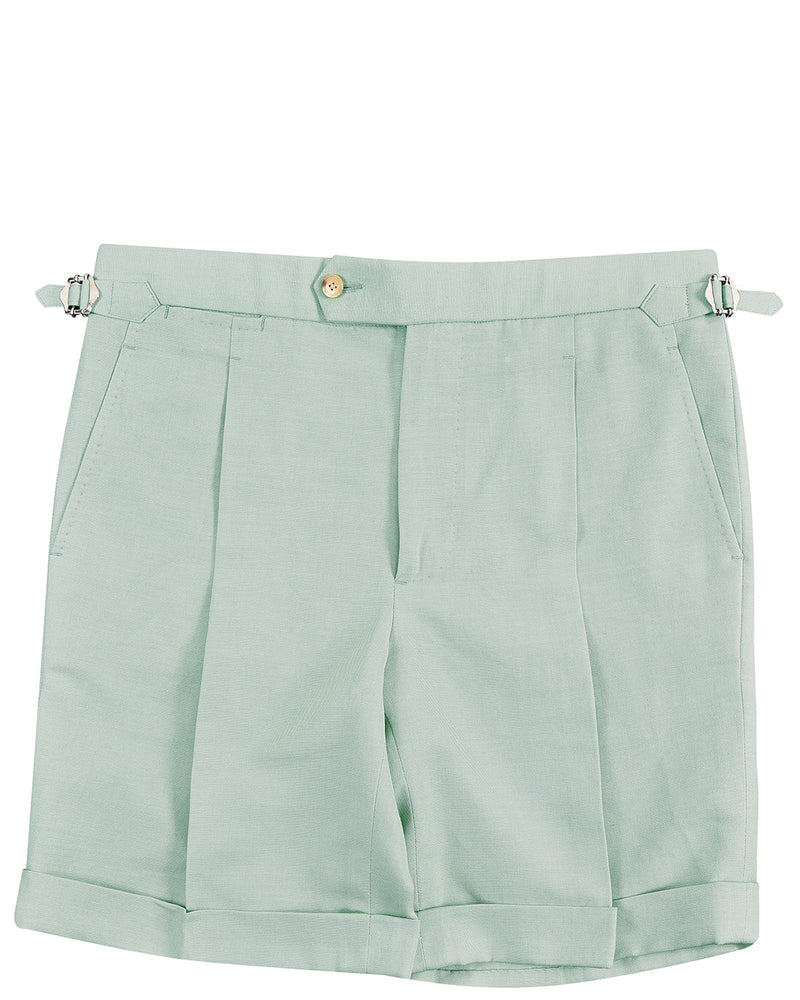 Short en toile de coton et lin vert pâle
