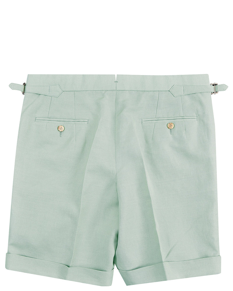 Short en toile de coton et lin vert pâle