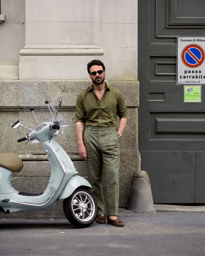 Pantalon habillé en lin vert olive Fresco