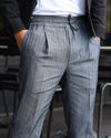 Marineblaue Denim-Herringbone-Hose mit Kordelzug
