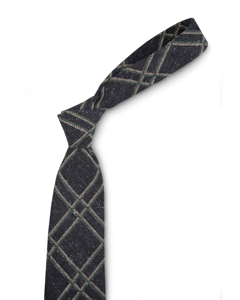 Cream Green Checks On Navy Tie