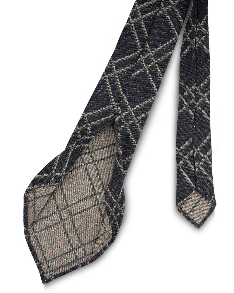 Cream Green Checks On Navy Tie