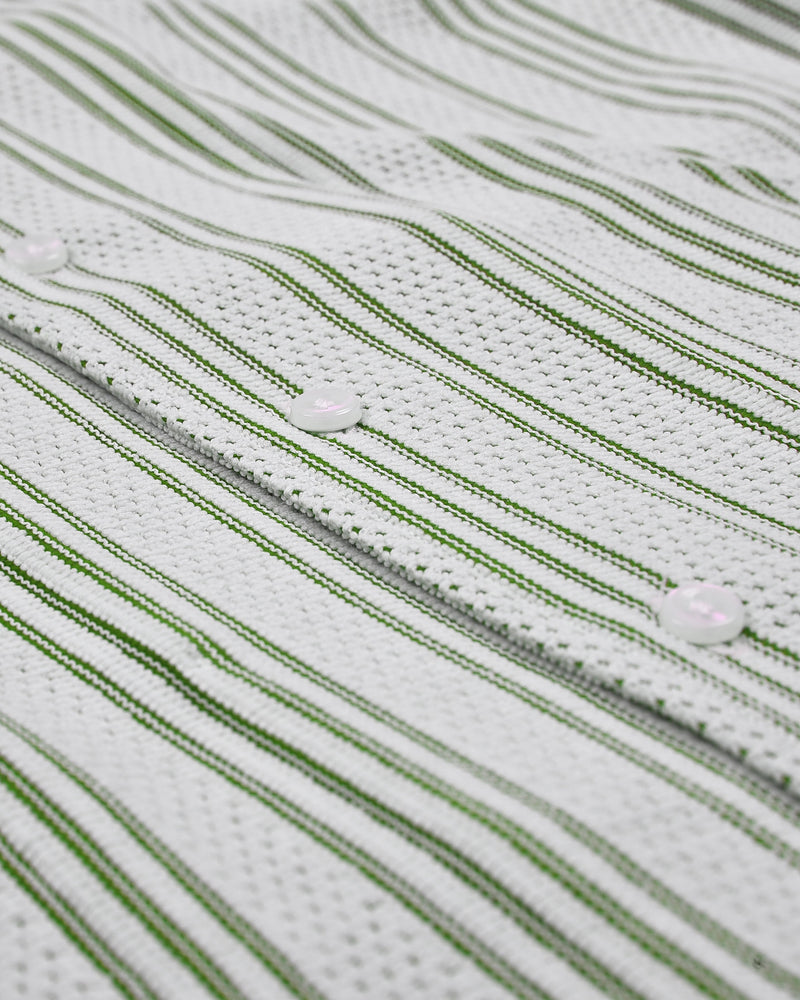 Summer Camp Collar Casual Shirt in White and Green Stripes
