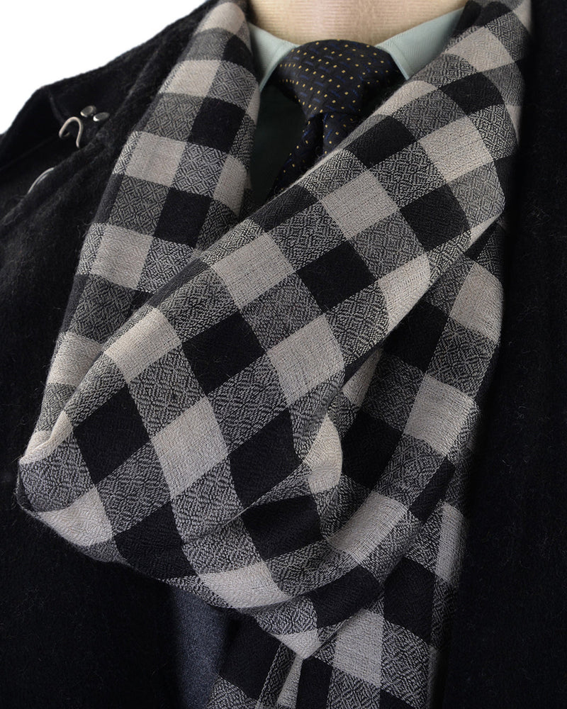 Pashmina-Schal aus Kaschmirwolle, schwarz-weiß kariert