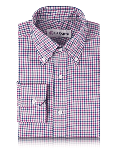 Pinpoint-Oxford-Blau-Rosa-Tartan-Karos