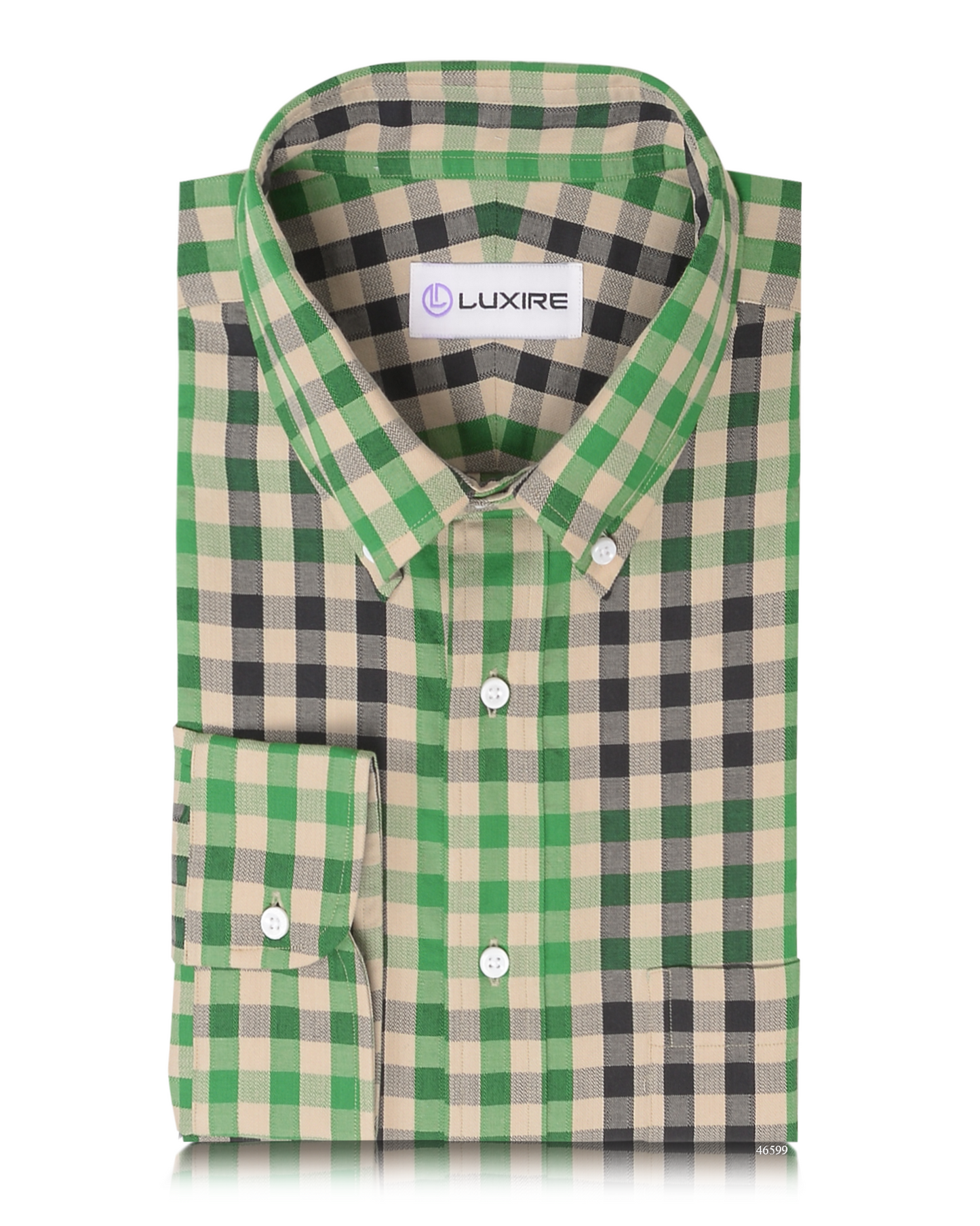 Checks: Green Black Macro Gingham Herringbone Shirt