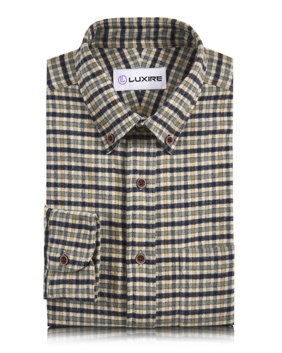 Chemise de travail en flanelle beige à carreaux vert marine
