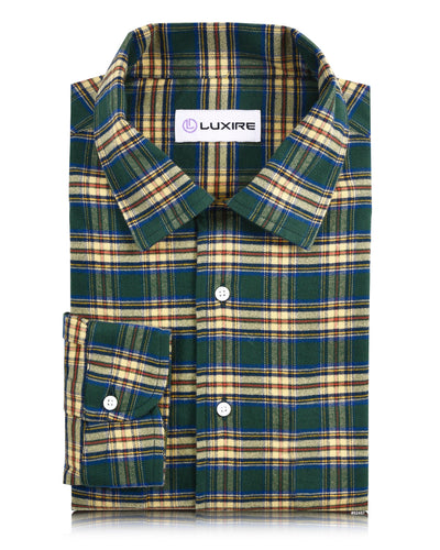 Grün Gelb Blau Kariertes Flanellhemd