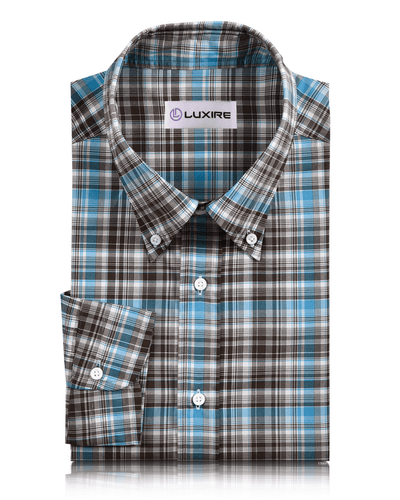 Chemise à carreaux marron chocolat et turquoise