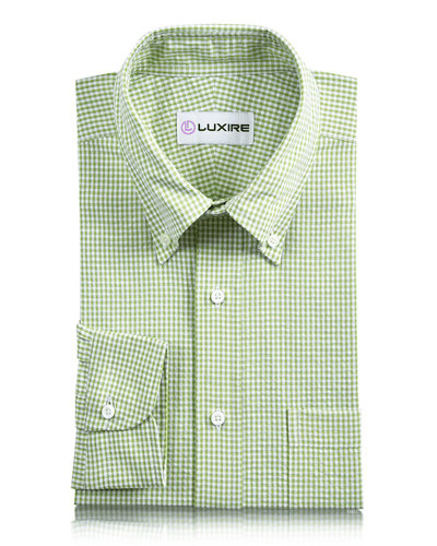 Chemise verte à carreaux vichy en seersucker à petits carreaux