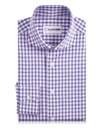 Violett-weißer Gingham-Karo-Seersucker