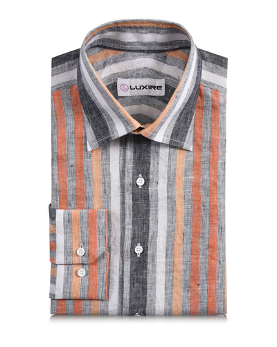 Leinen: Orange Rot Weiß Grau Tape Stripes Madras