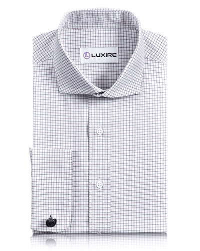 Motifs Tattersall mauve et noir sur fond blanc