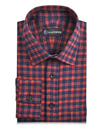 Chemise de travail Tattersall rouge, marine et grise