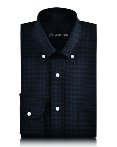 Chemise Tattersall Blackwatch vert foncé sur bleu
