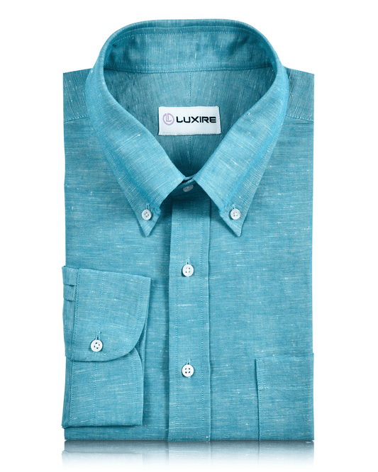 Cotton Linen: Turquoise Blue Chambray Shirt