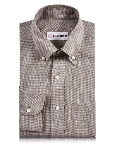 Chemise en lin : Mini-chemise pied-de-poule marron et blanche