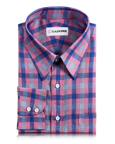 Leinen: Pink Blue Gingham Checks
