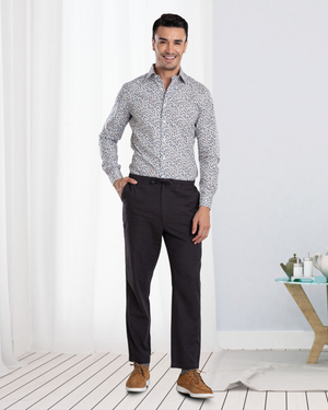 Anthrazitgraue Hose aus Milange-Baumwollflanell mit Kordelzug