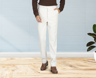 Cremefarbene Wollflanellhose
