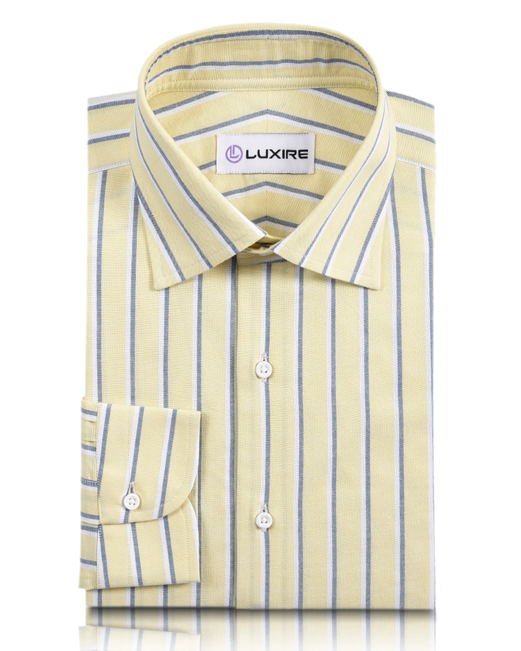 Indigo White Stripes On Pale Yellow Oxford Shirt