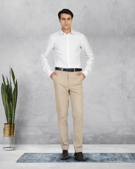 Ecru White Wide Stripes Linen Shirt