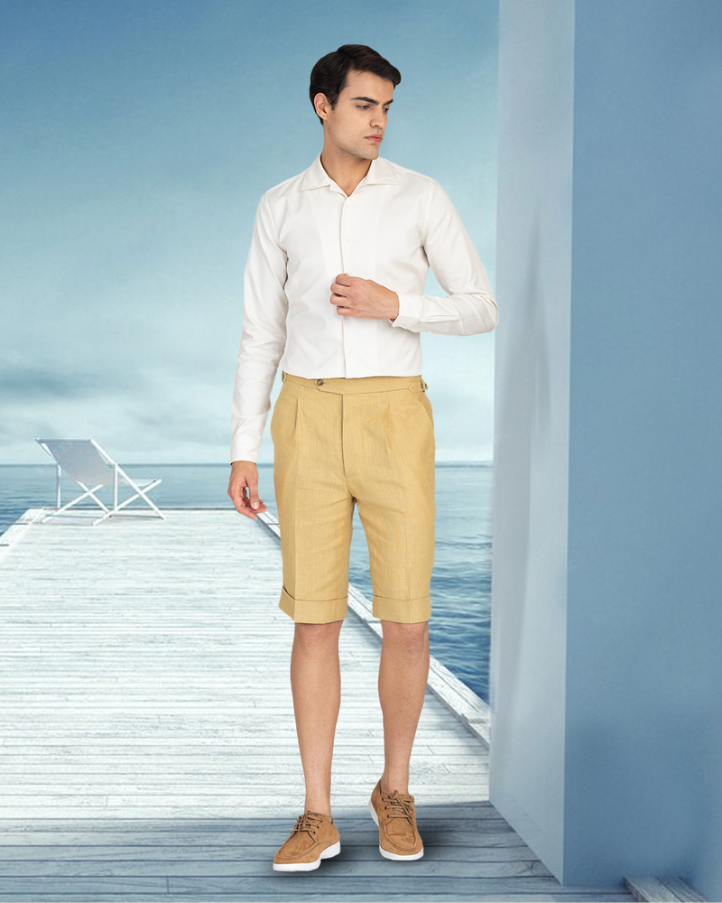 Short en lin jaune doré