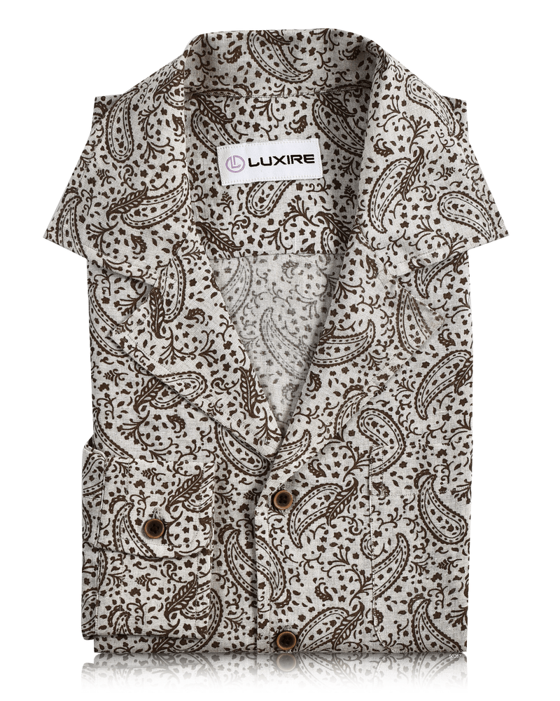 Camp Collar Hemd aus Leinen in Braun mit Paisley-Print