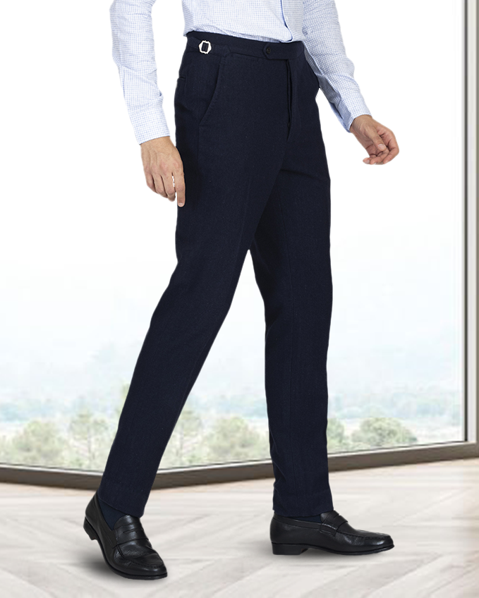 Pantalon en flanelle de laine bleu marine EZS