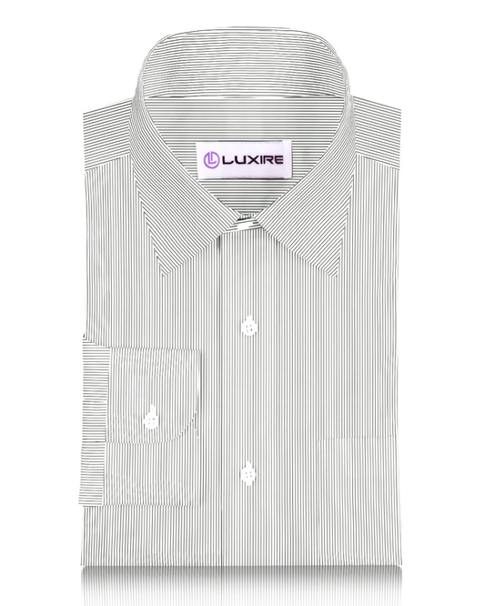 Linen: Olive Green Pin Stripes On White Shirt