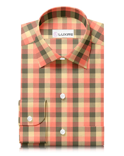 Flanelle sergée à carreaux orange olive beige