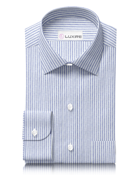 Linen:Blue White Dress Stripes Shirt