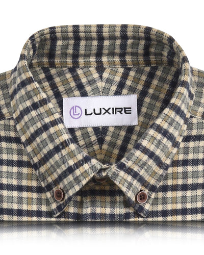 Chemise de travail en flanelle beige à carreaux vert marine