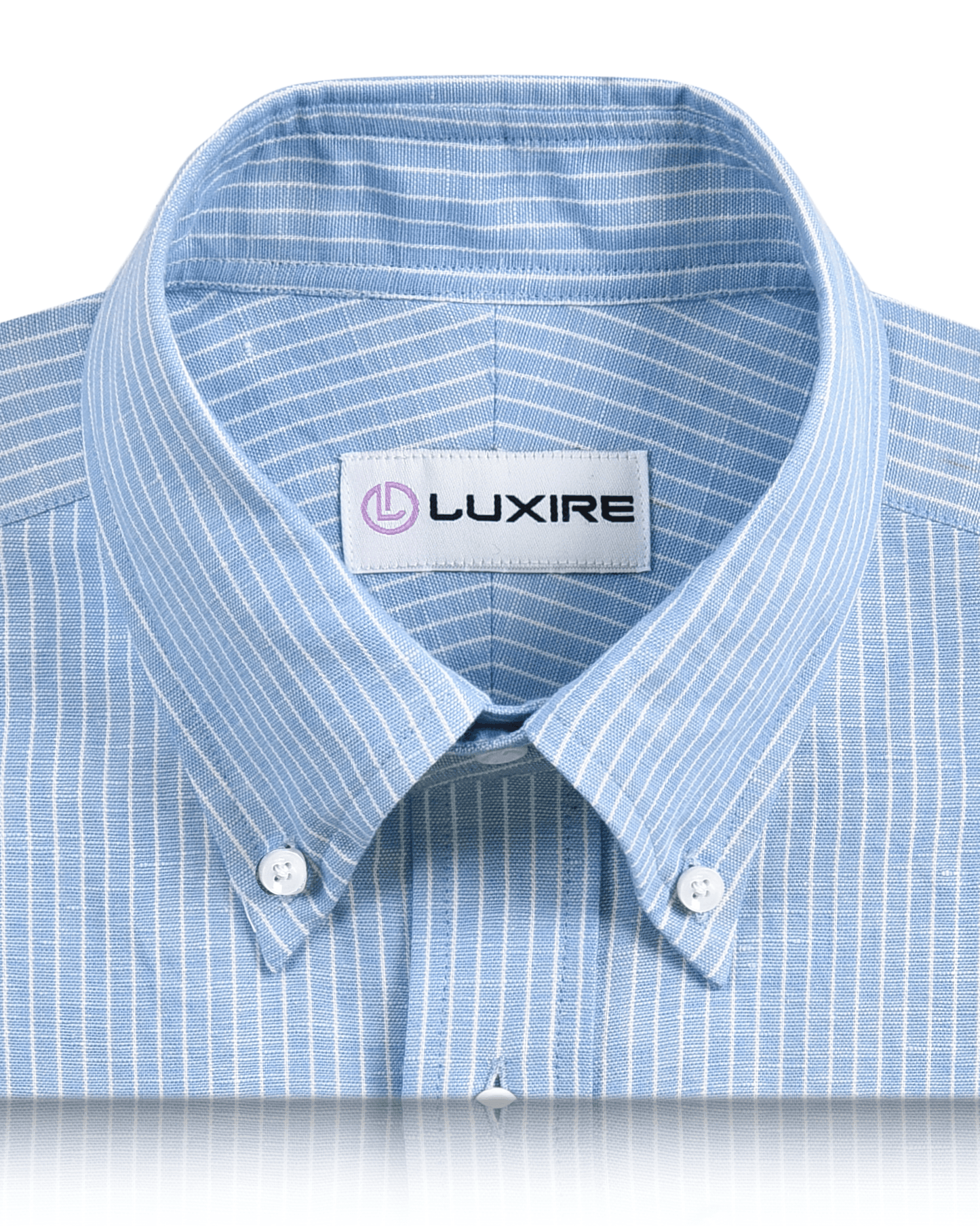 Cotton Linen : White Pin Stripes On Blue Shirt