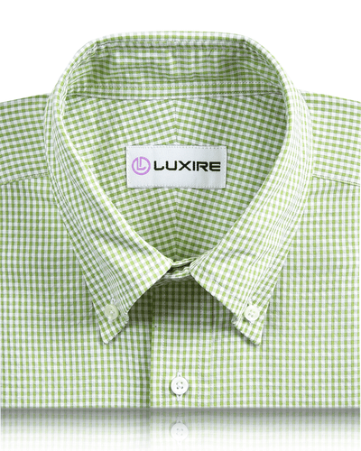 Chemise verte à carreaux vichy en seersucker à petits carreaux