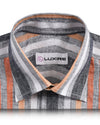Leinen: Orange Rot Weiß Grau Tape Stripes Madras