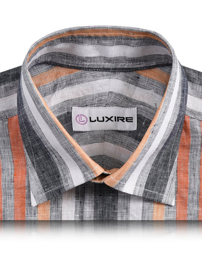 Leinen: Orange Rot Weiß Grau Tape Stripes Madras