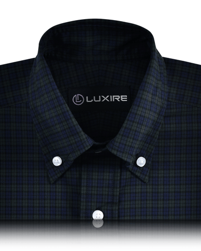 Chemise Tattersall Blackwatch vert foncé sur bleu