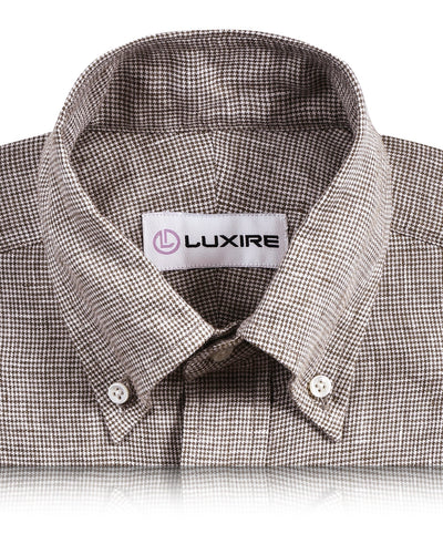 Chemise en lin : Mini-chemise pied-de-poule marron et blanche